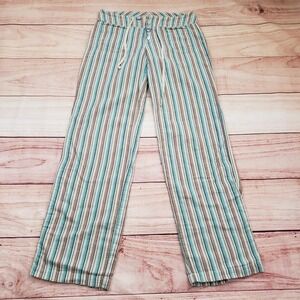 Sundance Pants Women Extra Small Blue Brown Striped Cotton Pockets Casual Summer
